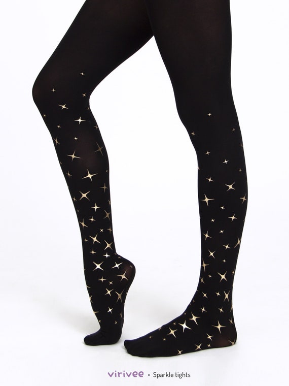 Plus Size Sparkling Star Tights With GLOSSY Gold Print, Black Opaque  Pantyhose for Christmas Party Glam Outfit Clothing -  UK