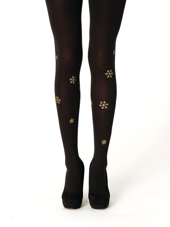 Bee Tights With Gold Print, Bumblebee Pattern on Black Opaque