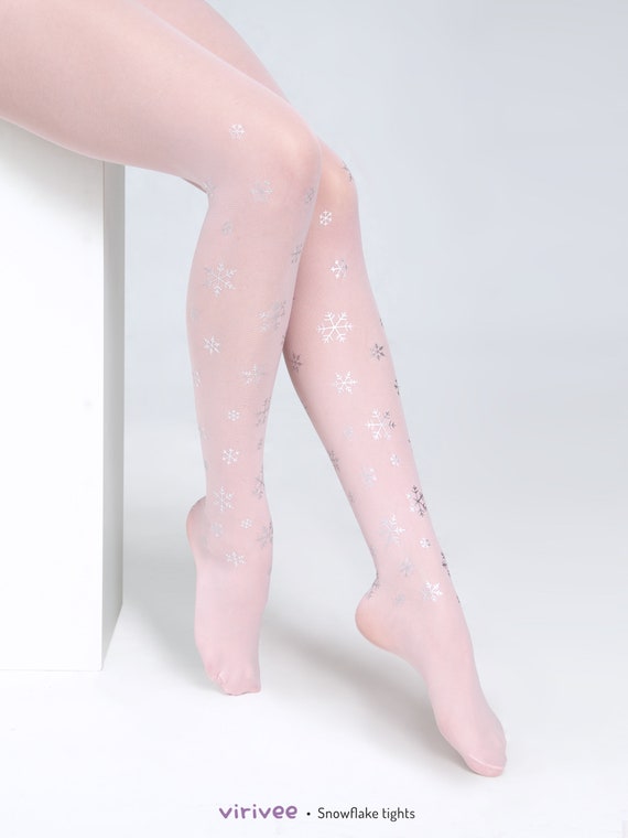 Pink Silver Snowflake Tights for Women, Cosplay Tights, Semi