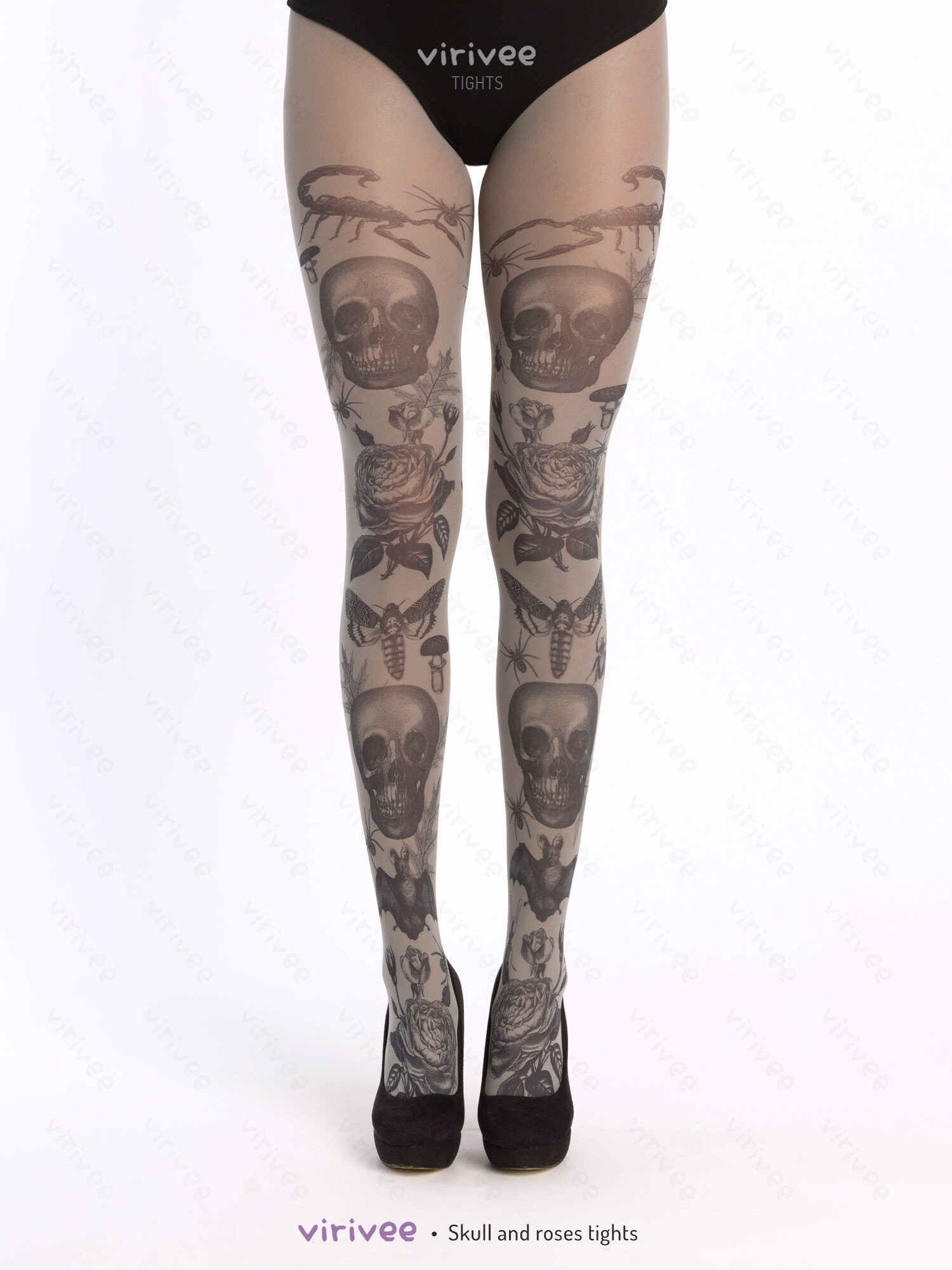 Gothic Tights for Women, Skull Bat Moth Pattern on Black Semi-opaque Tights  for Women, Alternative Pagan Clothing -  Canada