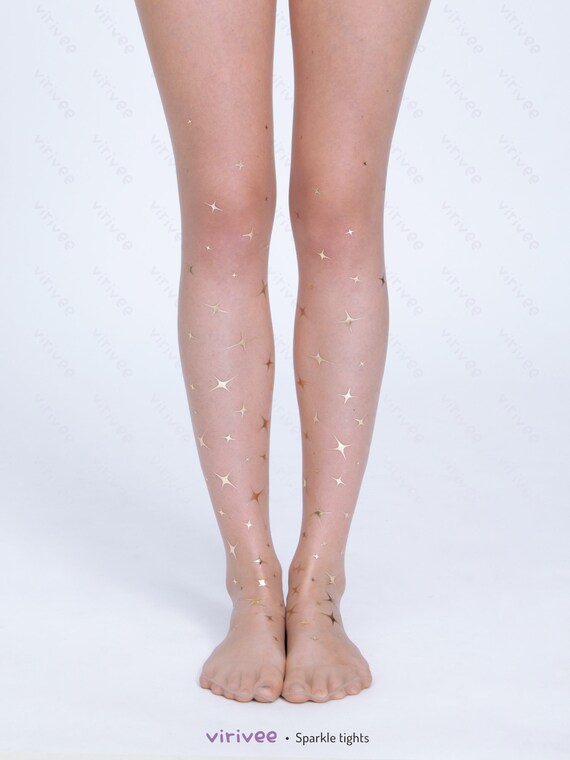 Gold Sparkle Star Nude Tattoo Tights 