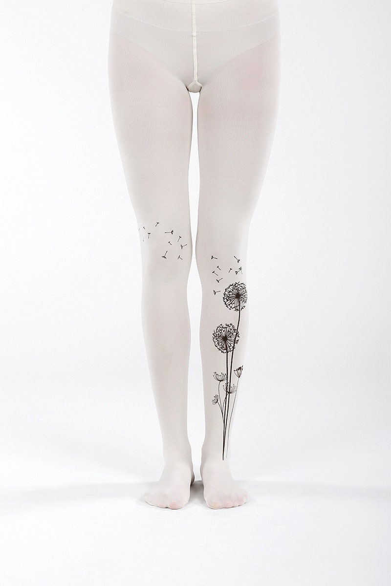 Women Floral Opaque Cream Tights Gift 