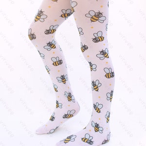 Bee tights for girls, printed bumblebee patterned pantyhose for birthday party outfit 4-12 YEARS old kids image 3