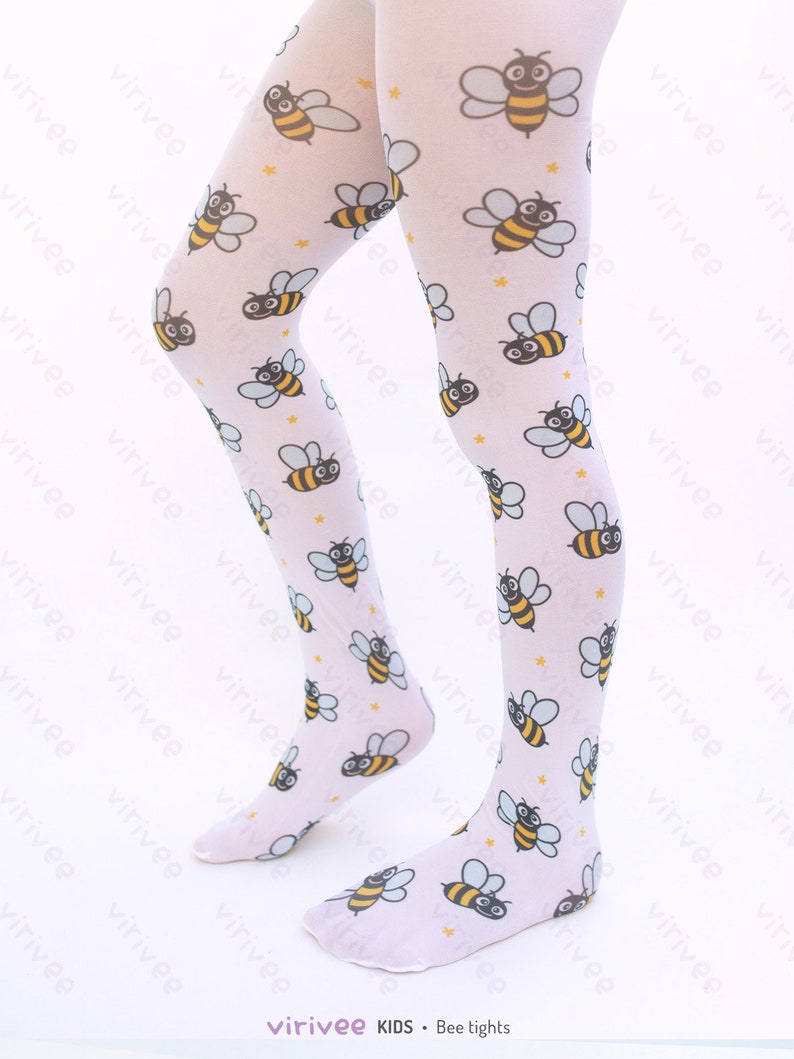 Bee tights for girls, printed bumblebee patterned pantyhose for birthday party outfit 4-12 YEARS old kids image 3