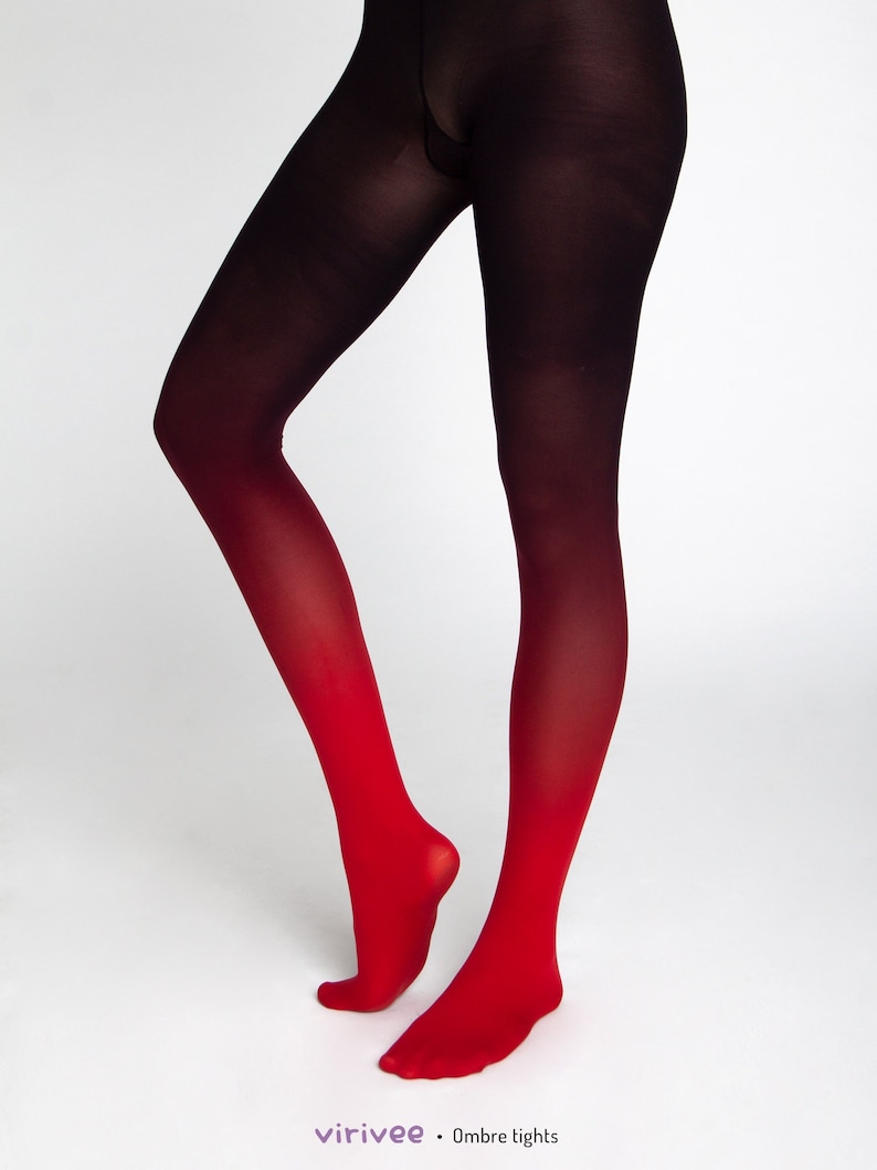 Ombre tights for women red-black, gift for mom, opaque gradient pantyhose for Christmas image 2