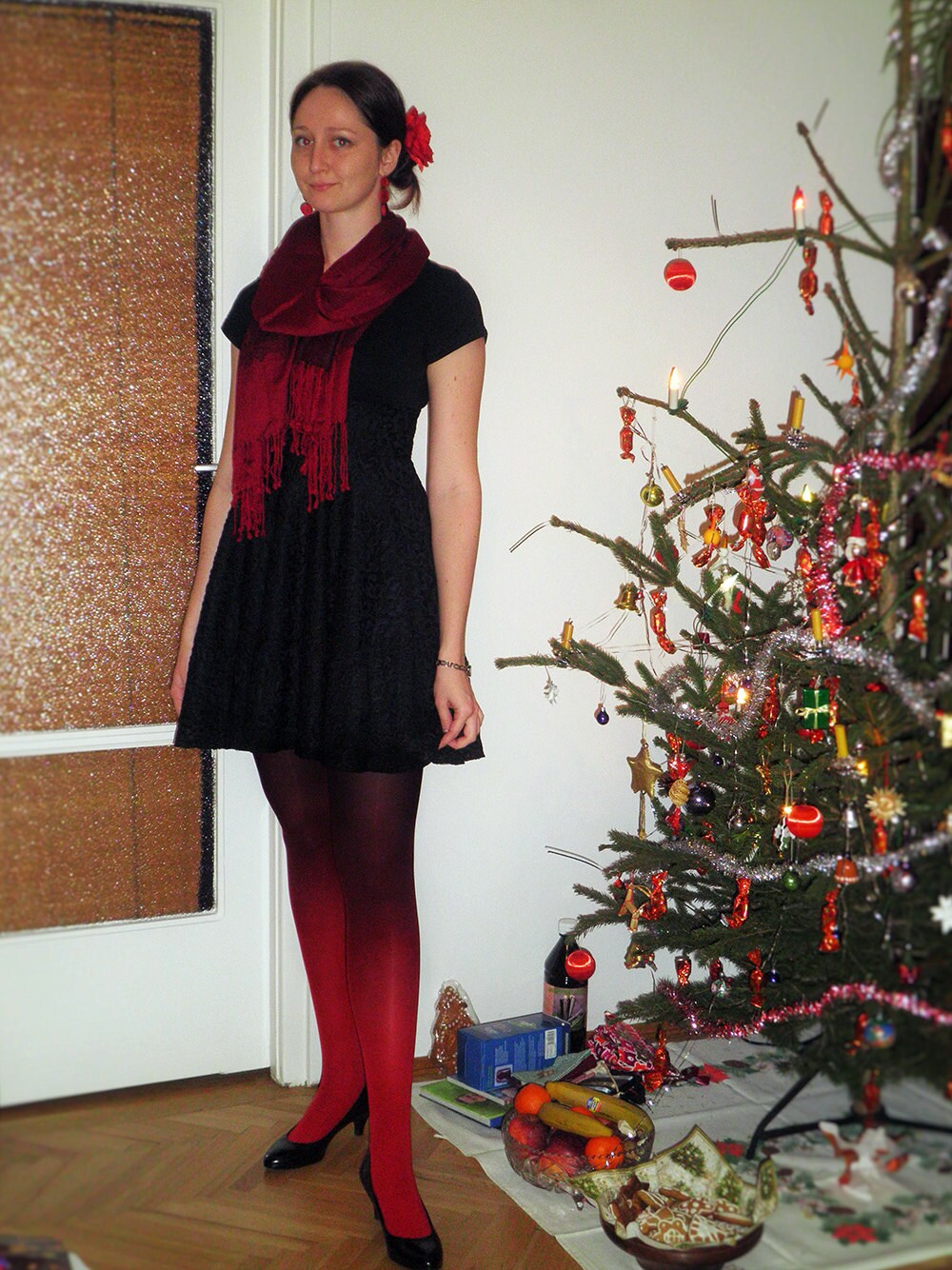 Ombre Tights for Women Red-black Gift 