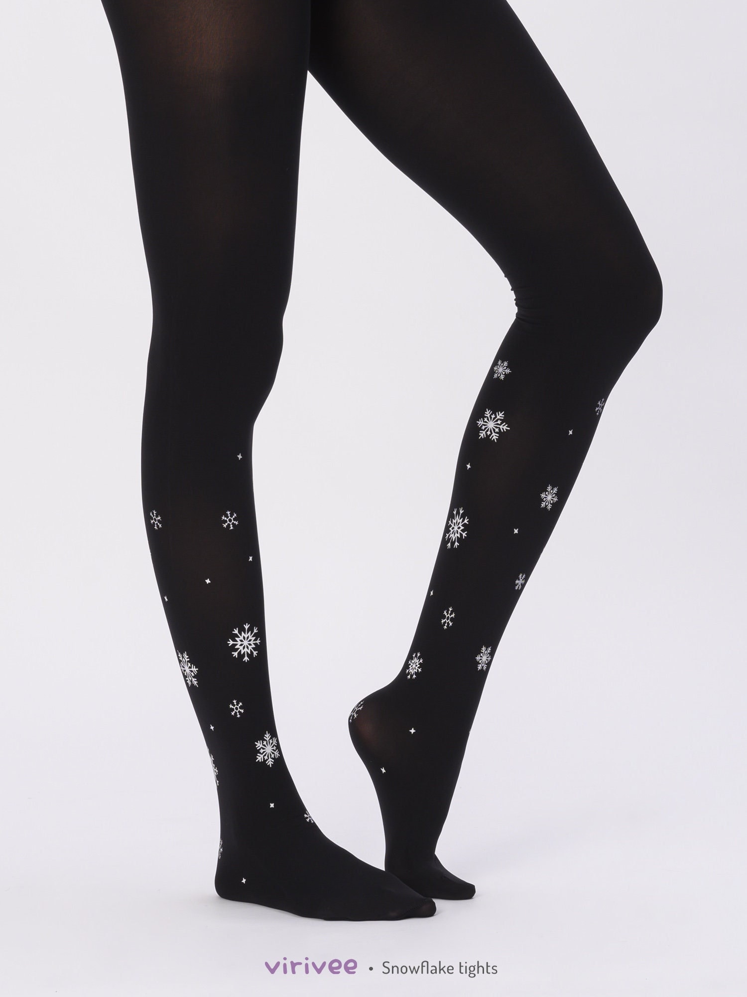 Snowflake Tights, Winter Fashion, Black Opaque Pantyhose, S-4XL