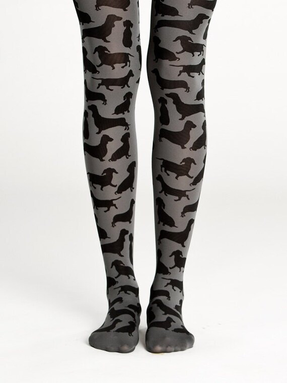 Plus size Dachshund tights, Wiener Dackel gift for dog lovers, hand printed opaque pantyhose, gift for sister