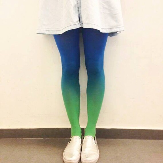 Tights for women ombre tights green blue opaque tights Gift for her