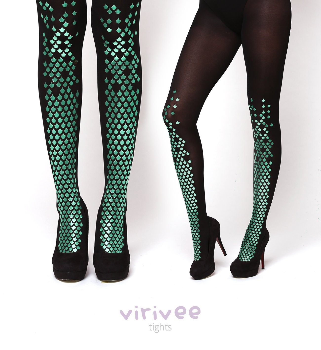 Buy Goth Mermaid Tights OR Thigh Highs With Pearlescent Green Fish