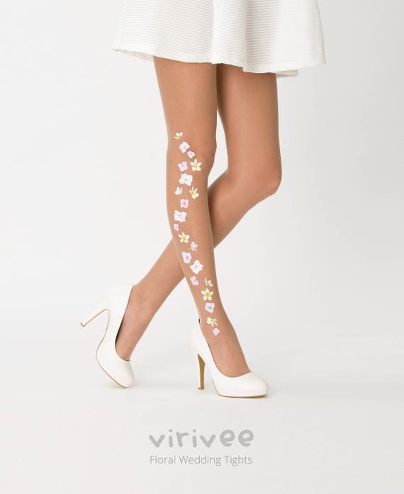 Wedding tights / Floral tights for the bride / Thin nude Etsy
