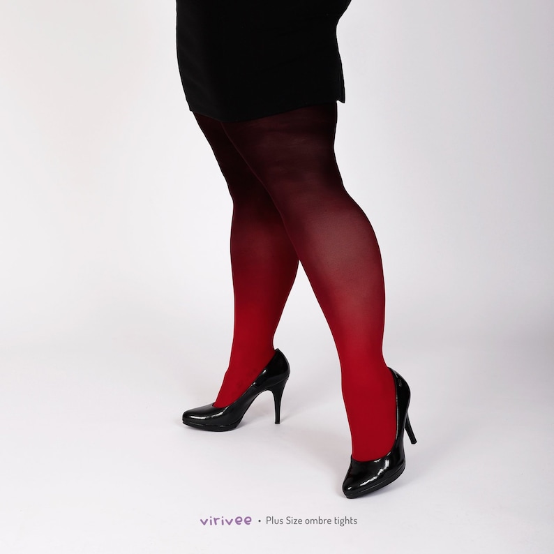 Plus size clothing red-black SEMI-OPAQUE tights for women, anniversary gift for women, XL-4XL image 2