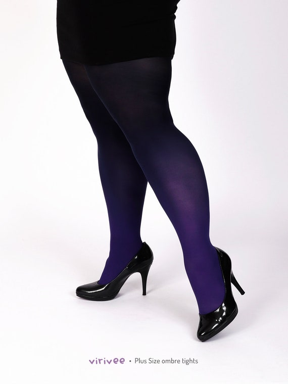 Plus Size Purple-black Ombre Tights, Semi-opaque Material 