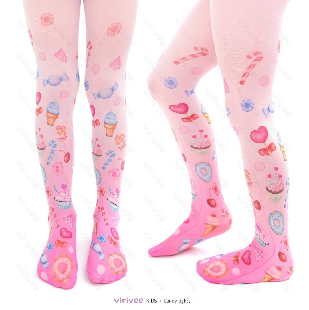 Pink Tights for Girls With Candy and Sweet Pattern, Cute Printed
