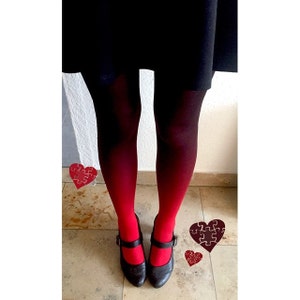 Ombre tights for women red-black, gift for mom, opaque gradient pantyhose for Christmas image 3