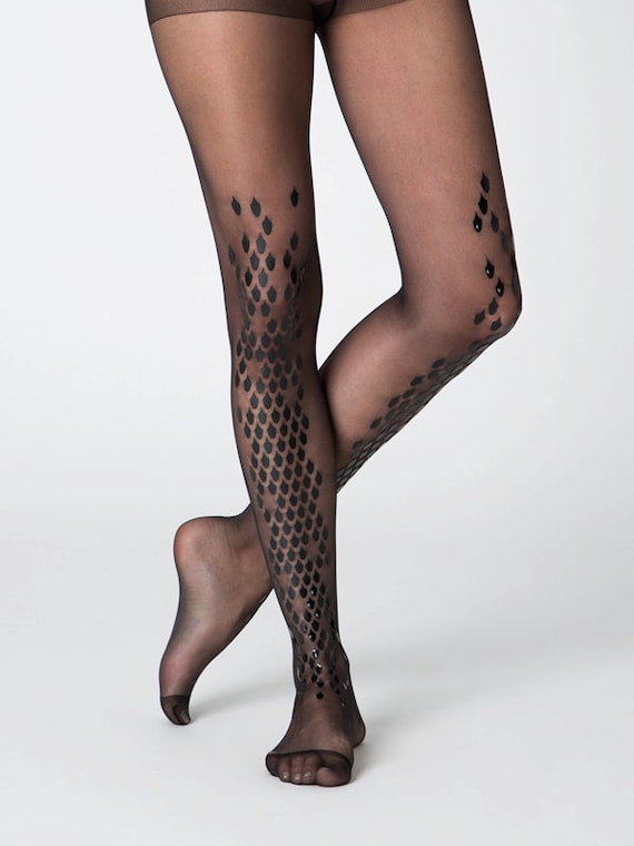 Black Dragon Tights, Dragon Scale Patterned Tights, Gothic