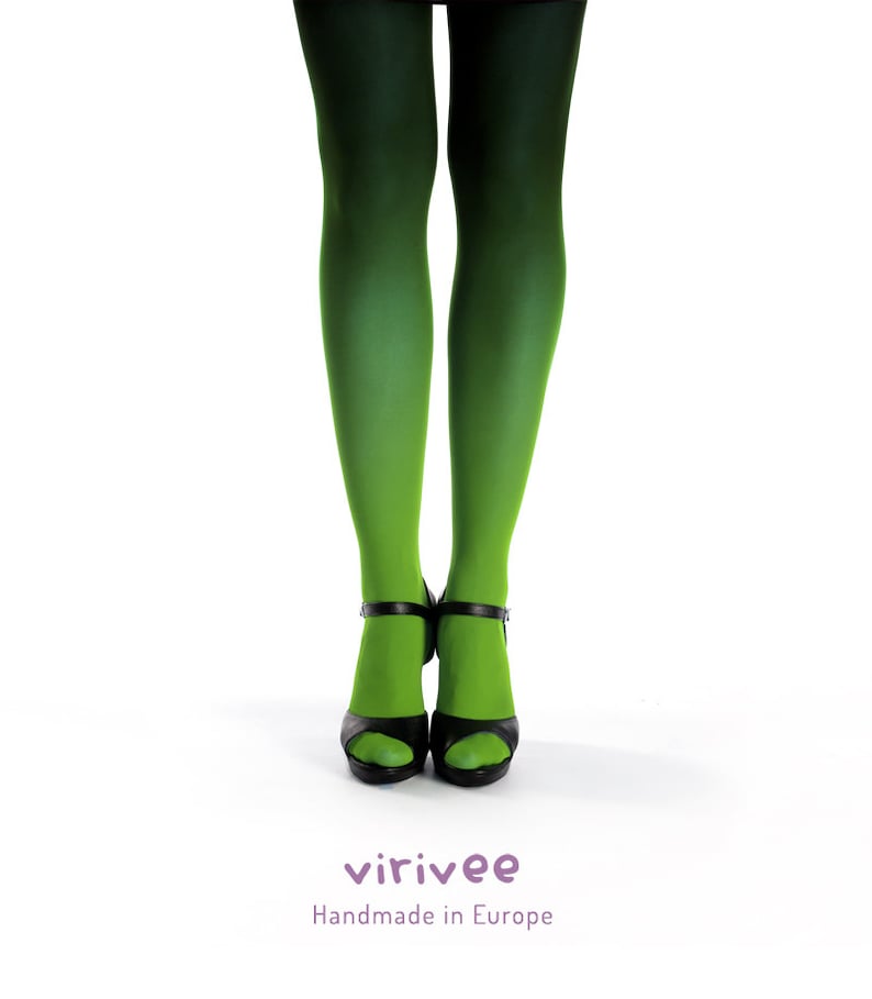 Green - black opaque ombre tights for women, for cosplay Halloween costume, poison ivy 