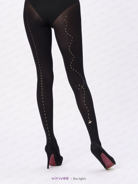 Plus Size Bee Seamed Style Tights S 3XL Plus Size Black Clothing Gold and Silver Patterned Flying Bumblebee Etsy