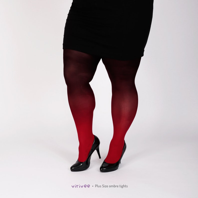Plus size clothing red-black SEMI-OPAQUE tights for women, anniversary gift for women, XL-4XL image 3