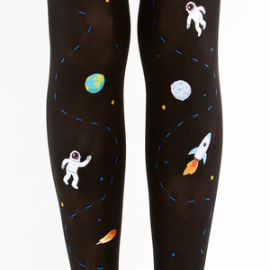 Space tights for women with astronaut print, geek gift for her, galaxy leggings with unique pattern image 3