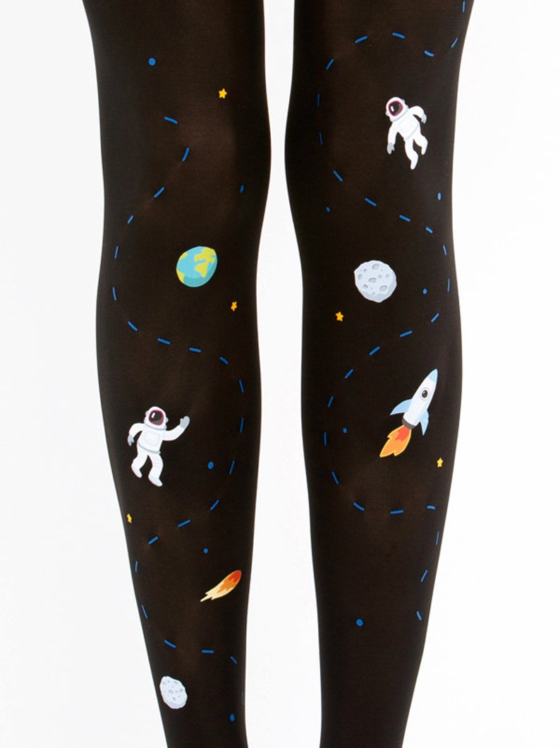 Space tights for women with astronaut print, geek gift for her, galaxy leggings with unique pattern image 3