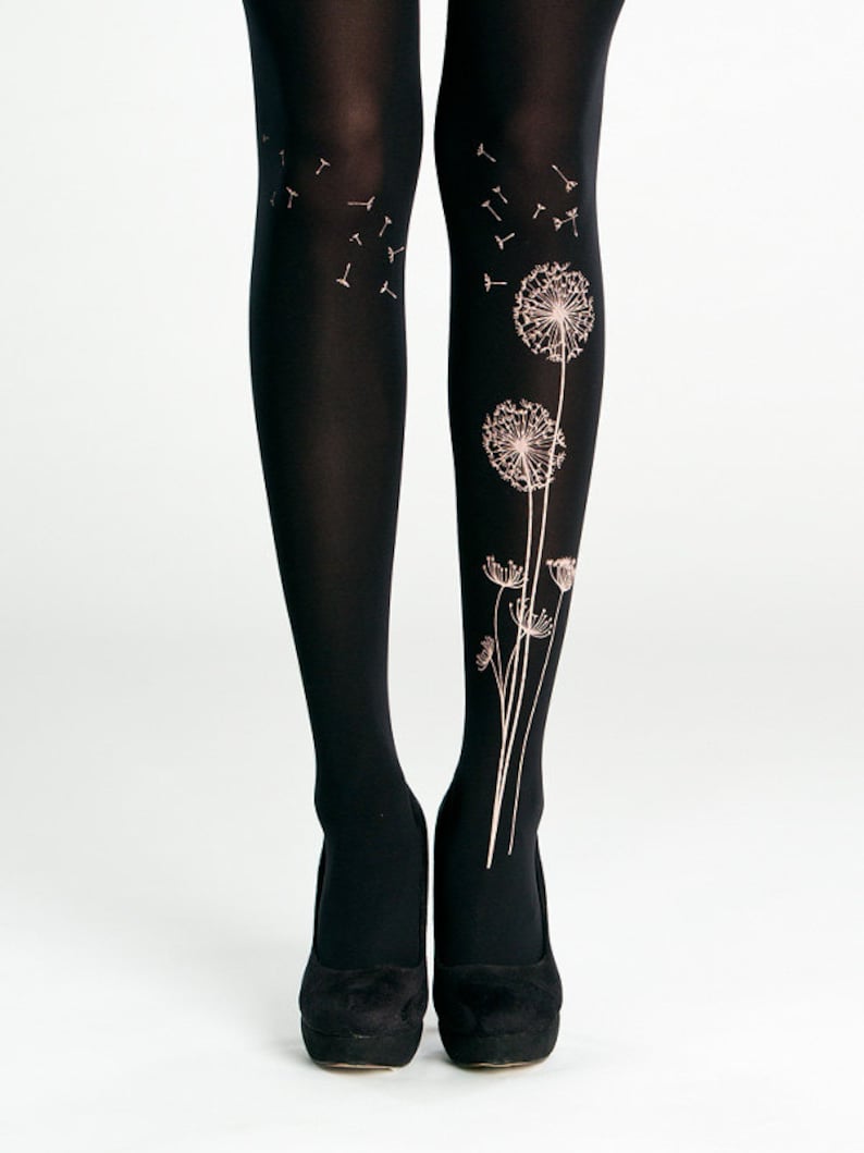 Plus Size Black Dandelion Floral Tights in S4XL Plus Size Etsy