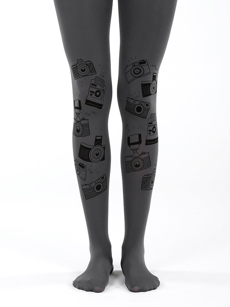 PLUS SIZE camera tights grey printed tights pantyhose for Etsy