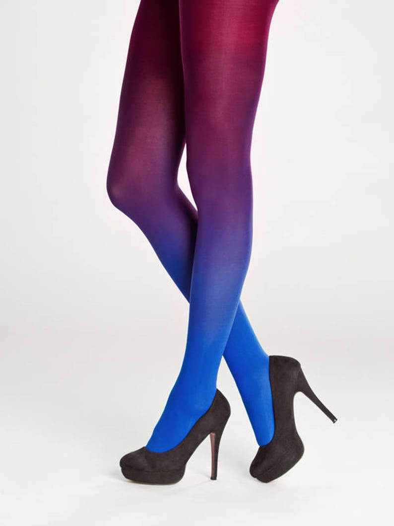 Sapphire-burgundy ombre tights for women, fancy outfit image 2