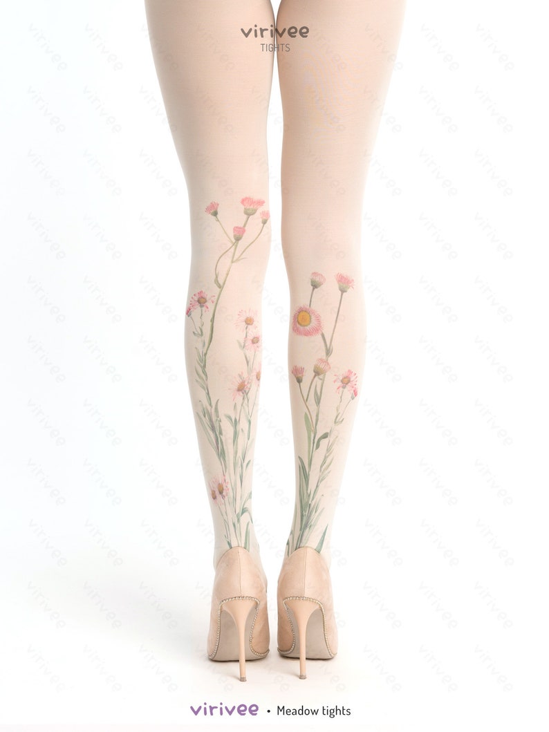 Meadow floral tights for women, nature lover girl clothing, cottagecore outfit, flower for brides bridesmaids wedding image 4