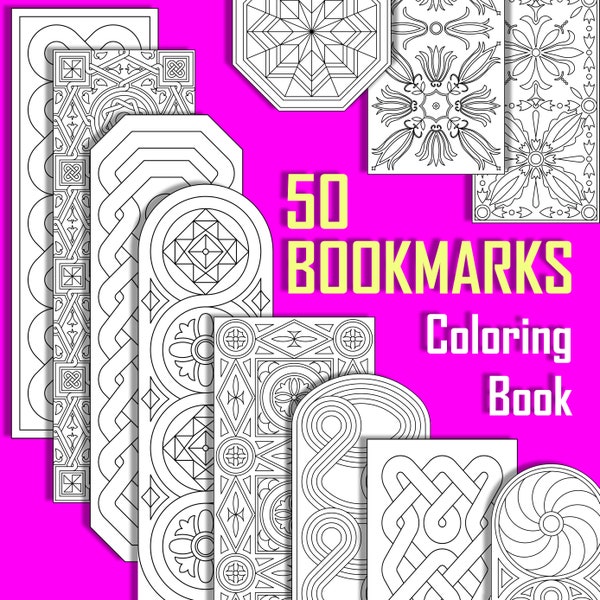 Coloring Bookmarks PDF BOOK 50 Printable Pages to color, Instant Download coloring book ebook, for adults and grown ups