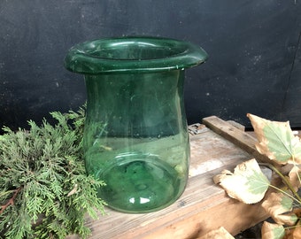 Green Hand Blown Glass, Glass Jar,Vintage Glass Vase