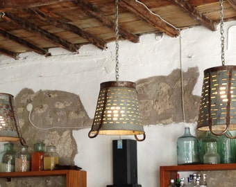 Rustique en métal Olive seau panier lampe, Eclairage, rustique Eclairage industriel, plafonnier, Lightshade