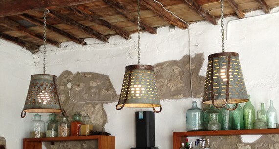 Rustieke metaal Olive emmer mand lamp hanger verlichting Rustieke metaal Olive emmer mand lamp hanger verlichting