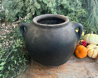 Antique Clay Bowl, Pottery Primitive Vessel,Black Clay Vessel,Old Raku Pottery