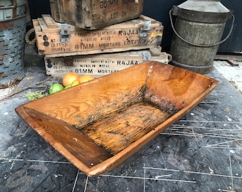 Old Wood Dough Bowl,Long Wooden Bowl,Unique Decorative Wood Bowl