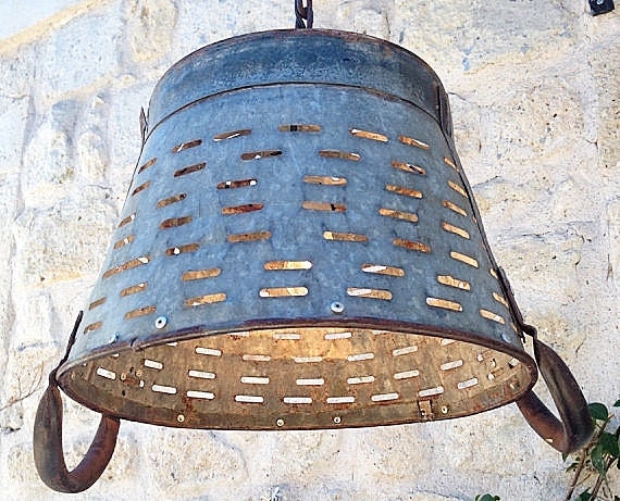 Vintage Grape Basket Pendant Light, Rustic Metal Lighting
