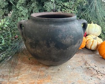 Antique Clay Bowl, Pottery Primitive Vessel,Black Clay Vessel,Old Raku Pottery