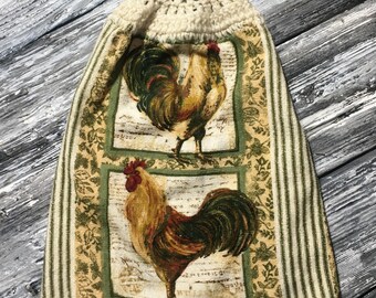 Des coqs en crochet pour cuisine suspendue, imprimé au four, serviette imprimée LÉGÈRE, deux coqs, décoration d'intérieur à rayures welsummer