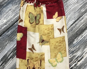 Top en crochet pour cuisine avec papillons, serviette imprimée LÉGÈRE, décoration de maison avec papillons sur toute la surface, citron vert bordeaux, échantillon de cuisine