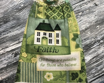 FAITH Serviette de cuisine à suspendre au crochet pour la maison LEGERE, imprimée, tout est possible pour ceux qui croient qu'une maison avec un toit vert