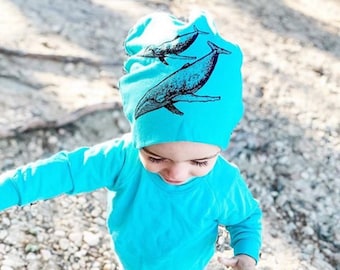 Seafoam Baby Hat with Whales, gender neutral, unisex