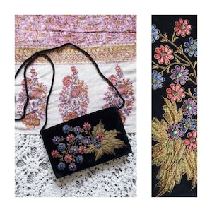 Bolso bordado floral de terciopelo indio ~ bolso de noche étnico boho con cuentas barnizado ~