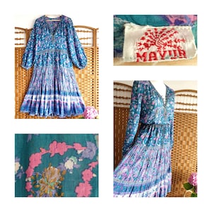 Erstaunliches grünes Vintage MAYUR Baumwoll-Gaze-Kleid - Folklore Boho Hippie romantisches Kleid s m / UK 8 10 12 14 / US 4 6 8 / US 4 6 8 / US 4 6 8 Folklore
