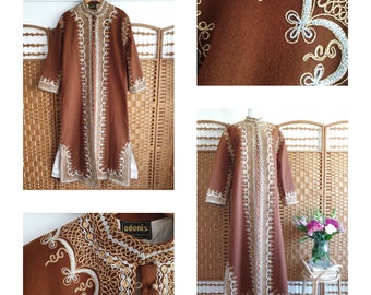 Vintage / antique Lebanese wool coat ~ hippy ethnic hand made kaftan robe jacket ~ embroidered 70s 60s boho hand crafted Afghan Uzbek   s