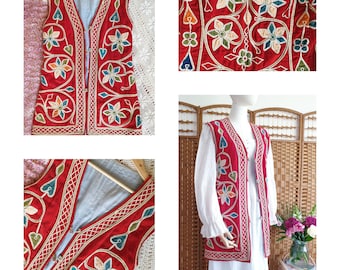 Afghan Style Embroidered Appliqued Waistcoat ~ gypsy Boho Hippie Jimi Hendrix harlequin Vest s m / 60s Afghan Turkish Ottoman