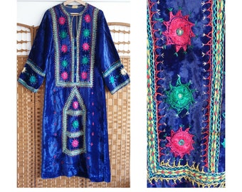 1970s velvet kaftan dress ~ robe boho hippy festival s uk 8 10 - usa  4 6 s xs ethnic