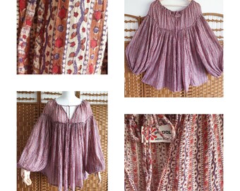 1970s PHOOL Indian gauze Cotton tunic blouse ~  s m l ~ Indian top ~ super soft paper thin smock ~ balloon sleeves ~ a bohemian dream ~