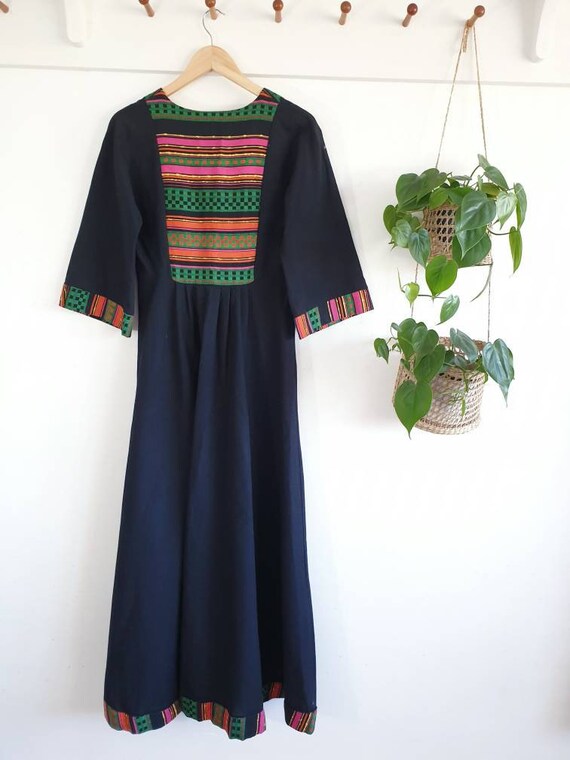 Vintage 1970s black cotton kaftan dress ~ boho hi… - image 8