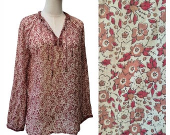 Vintage Boho 1970s indische Bluse aus Baumwollgaze ~ Folk Boho Hippie Tunika Top M / 60s Ethno Block Print