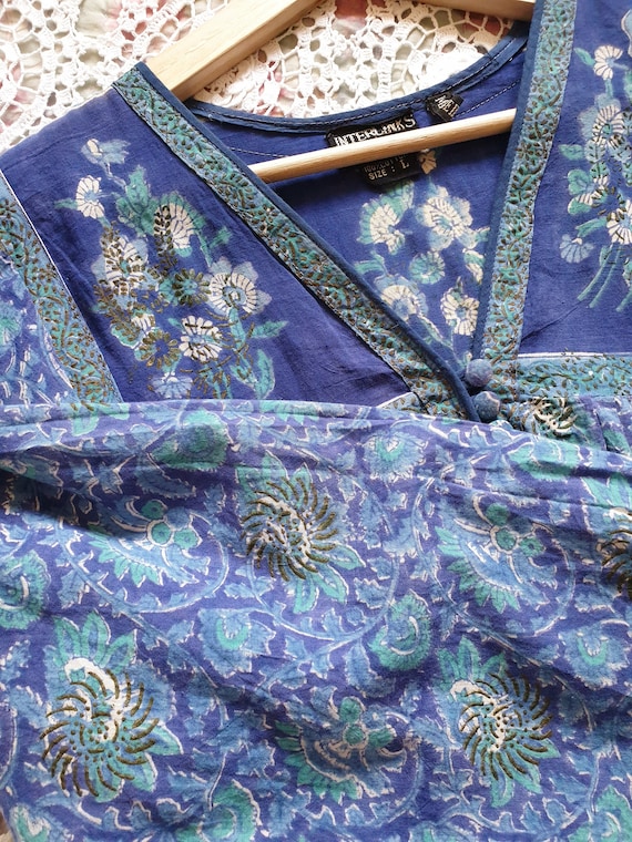 Rare Interlinks Indian Cotton Dress ~ blue green … - image 6